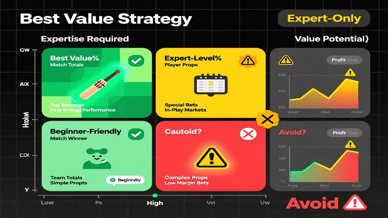 Cricket betting market selection strategy matrix showing profitable opportunities