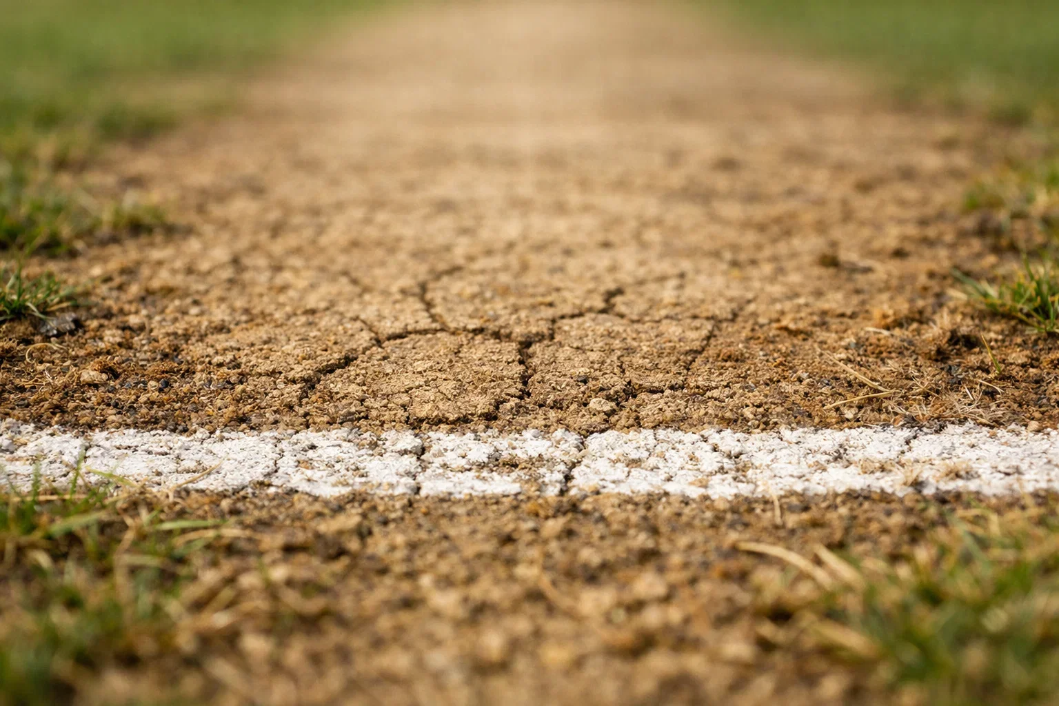 Close-up of cricket pitch surface showing grass and texture details