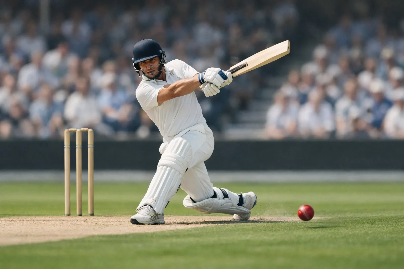 Cricket batsman in excellent form playing confident drive shot