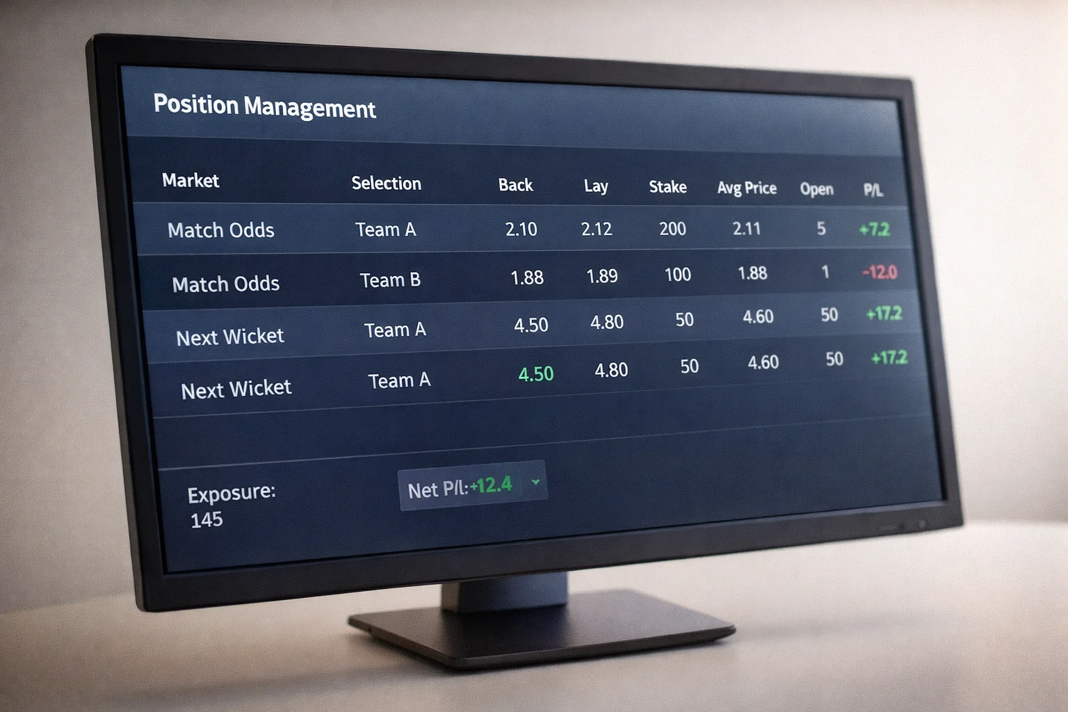 Trading interface showing position management and profit/loss calculations
