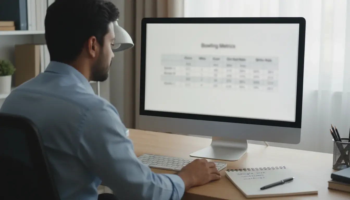 Person analyzing cricket statistics spreadsheet on computer