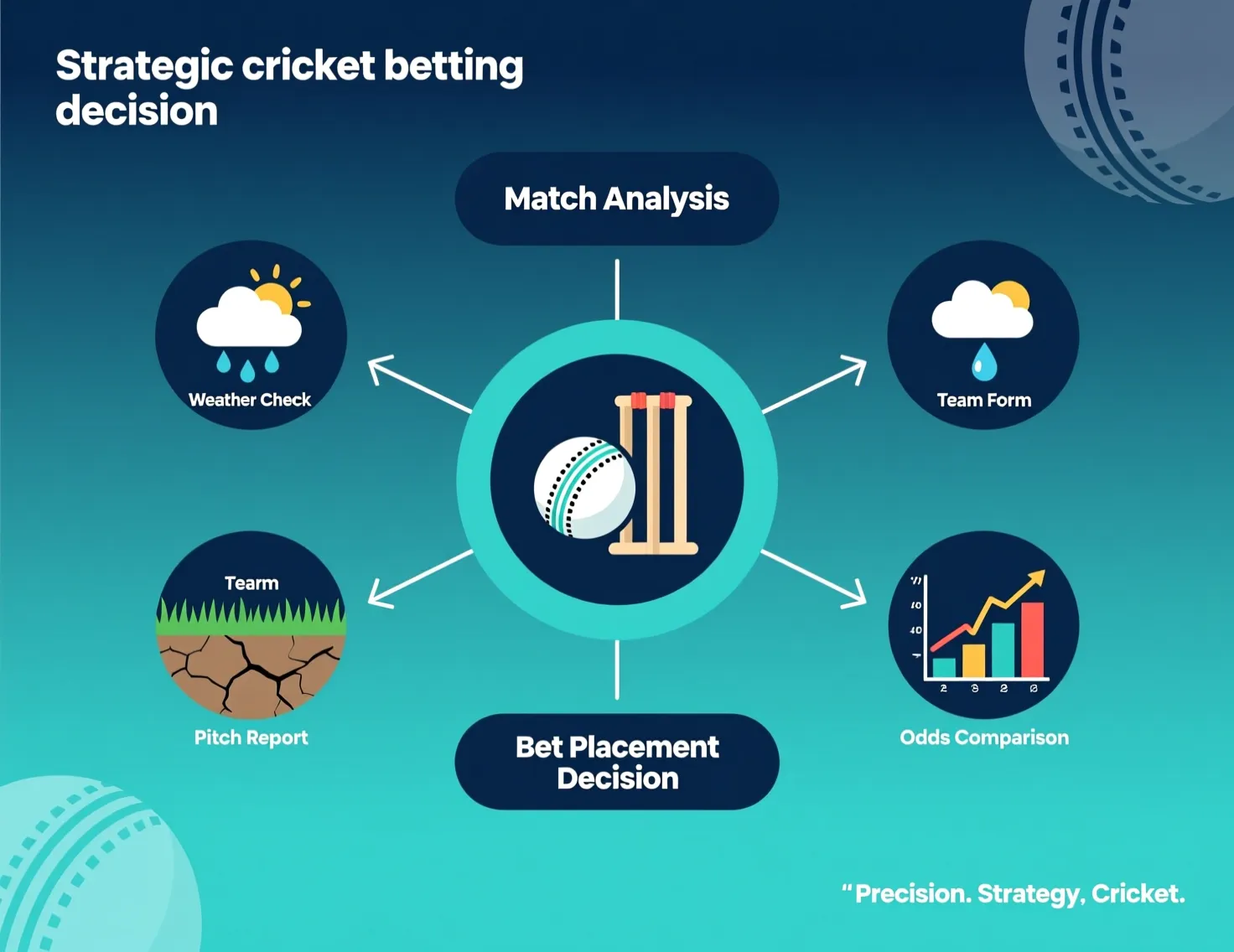 Strategic flowchart showing cricket betting decision process from analysis to bet placement