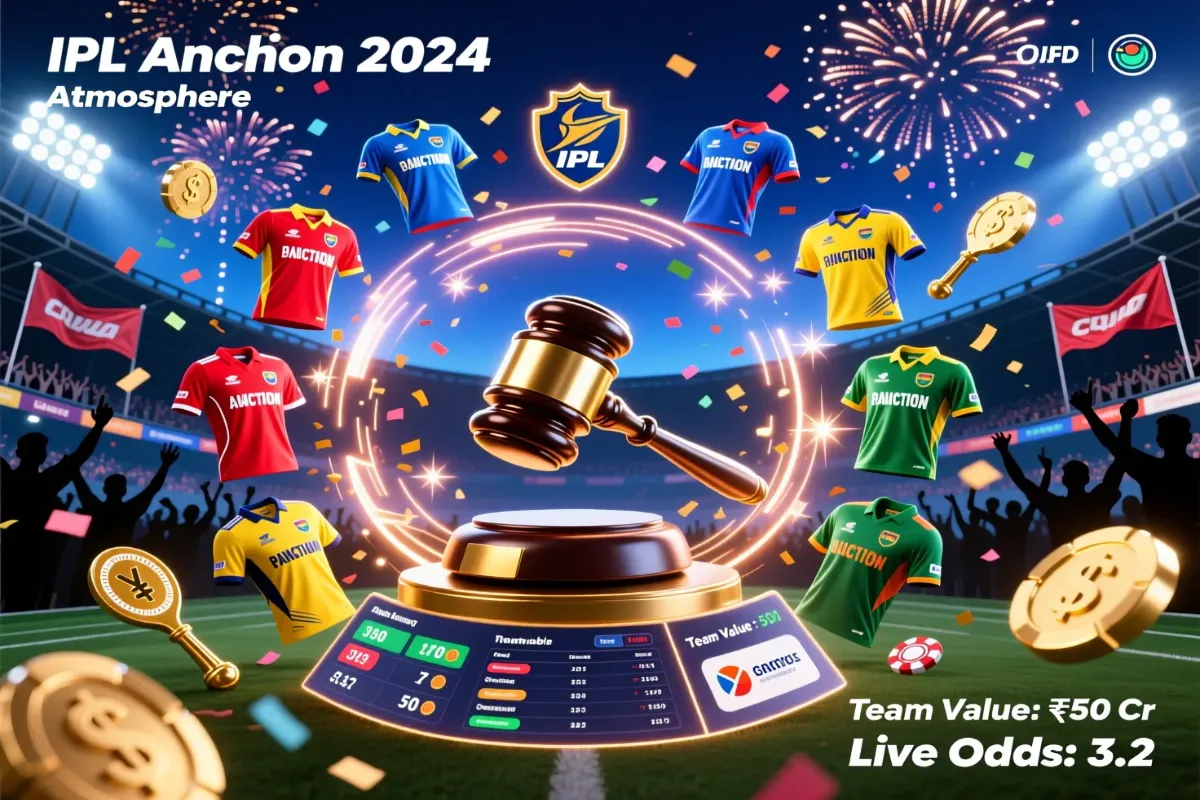 IPL franchise cricket teams collage showing team logos, jerseys and auction elements
