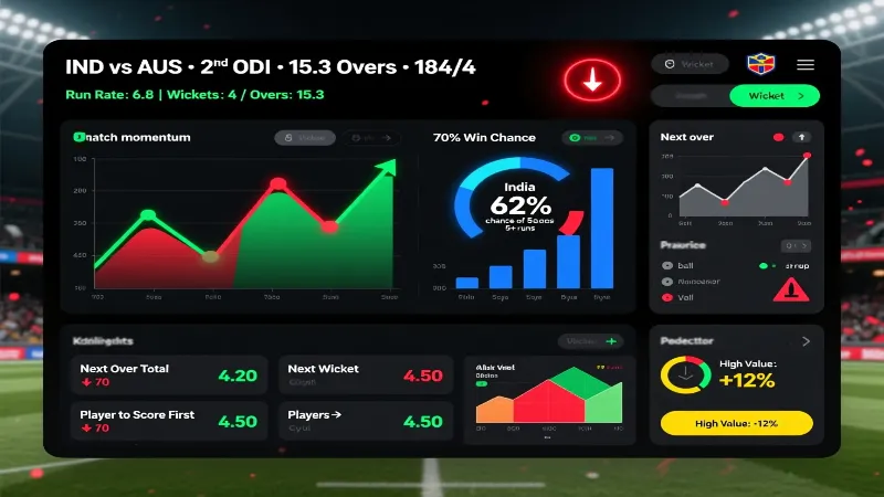 Live cricket betting interface with real-time odds and statistics