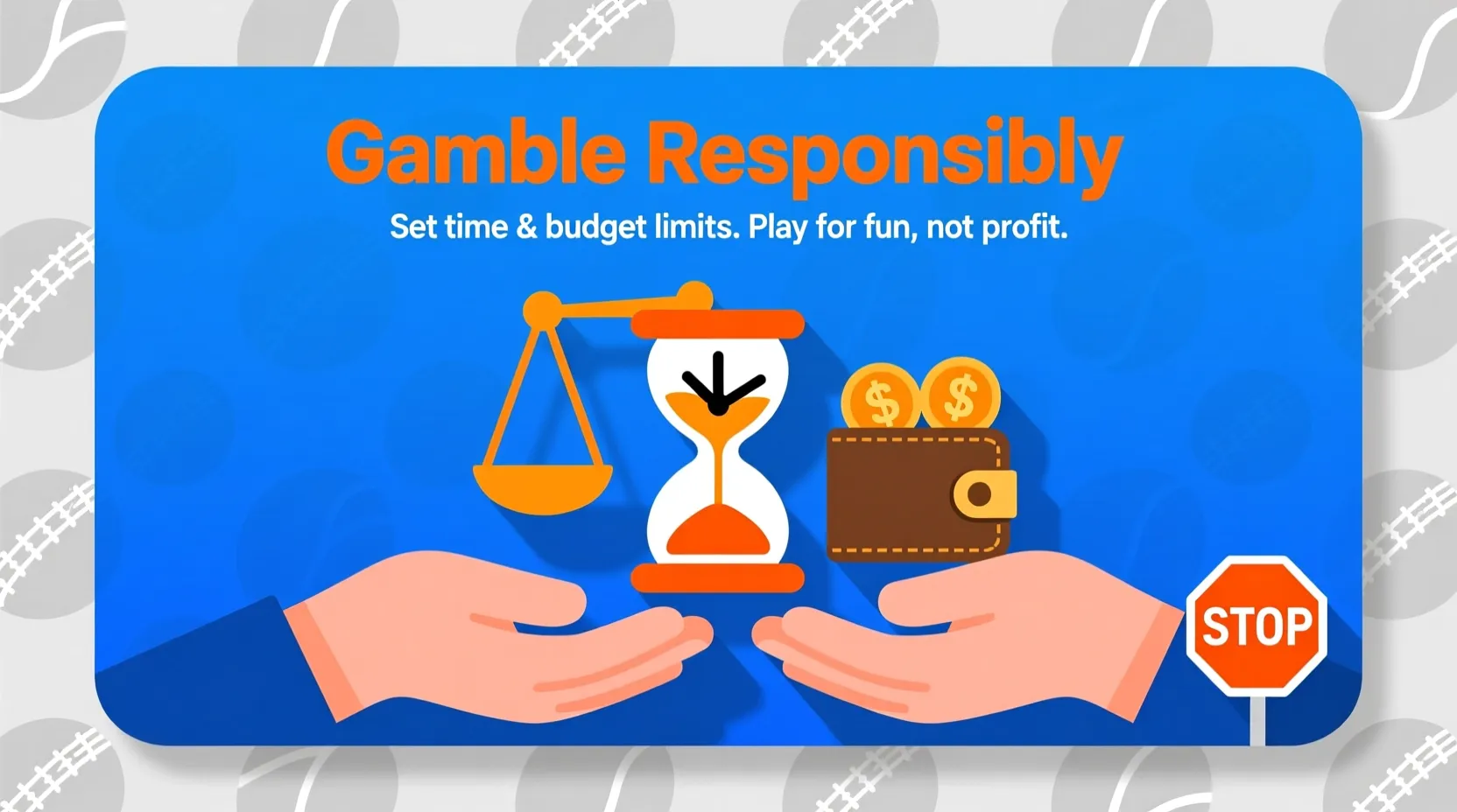 Responsible gambling warning banner with safety icons and betting limits reminder